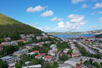 Naklejka premium Aerial cityscape view of Charlotte Amalie, St.Thomas, US Virgin Islands
