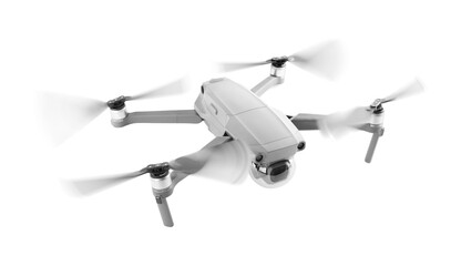 Modern drone flying on white background. Banner design