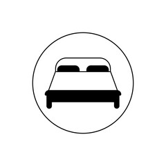 Bed icon isolated on background. Bedroom interior. House furniture. Vector flat design