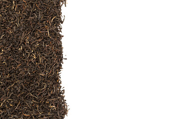 Leaves of black premium dry tea on a white background