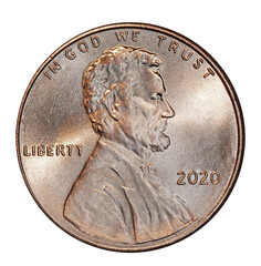 American 2020  penny with portrait of President Lincoln
