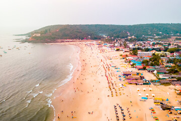 aerial view of the Baga Beach, Goa, India. - obrazy, fototapety, plakaty