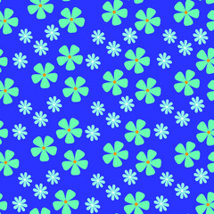 Fototapeta na wymiar Flower pattern of abstract flowers. Seamless vector pattern on a blue background for packaging, design, fabric