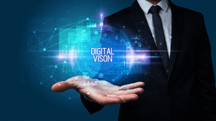 Man hand holding DIGITAL VISON inscription, technology concept