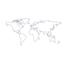 Fototapeta na wymiar Image of the world map. Dark blue outline along continental borders.