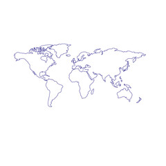 Vector image of a world map. Dark blue outline along the borders of the continents.