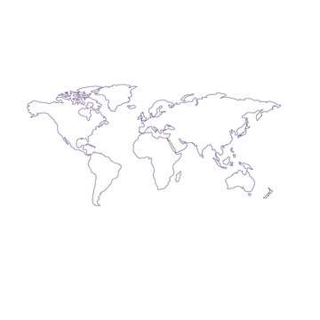 Image of the world map. Dark blue outline along continental borders.