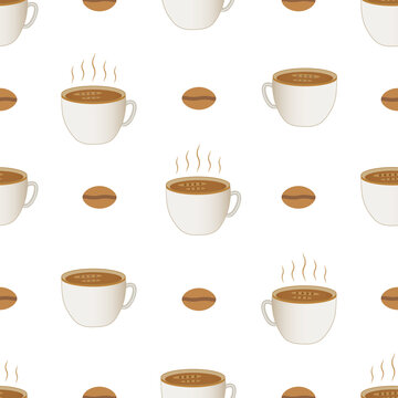 Coffee cup seamless pattern vector on isolated white background.