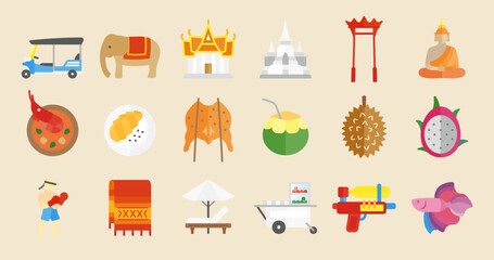 Thailand Icon Set (Simple flat vector for illustrations or graphics)