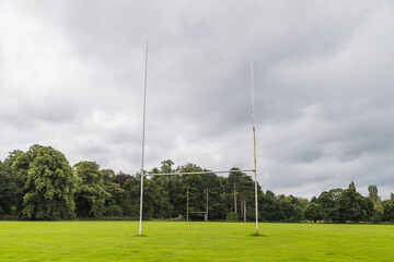 Obraz premium Wonky goal posts on a rugby pitch