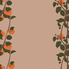 Seamless pattern of branches of ripe apricots on a beige background. For textile design of cards, covers, wrapping paper, wallpaper.

