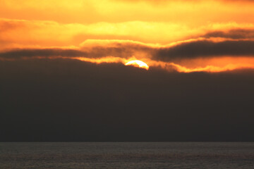 Beach scene beautiful sunset and dynamic clouds over Pacific Ocean