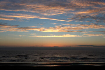 Beach scene beautiful sunset and dynamic clouds over Pacific Ocean