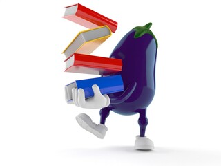 Eggplant character carrying books