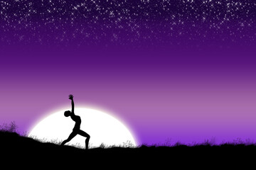 Landscape and woman silhouette in yoga pose