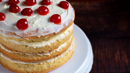 simple layer cake with cherries 