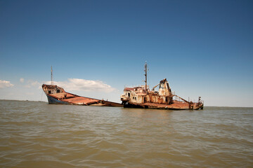 Musura Bay near the Black Sea and Danube Delta, the wreck of the cargo ship TURGUT S, which failed...