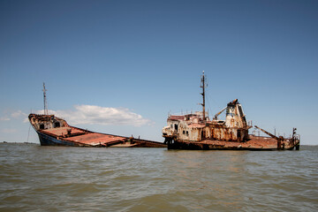Musura Bay near the Black Sea and Danube Delta, the wreck of the cargo ship TURGUT S, which failed...