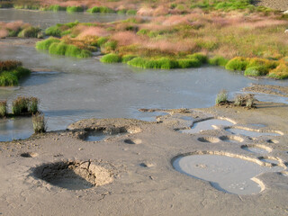 Vibrantly colored, abstract textural geological formations 