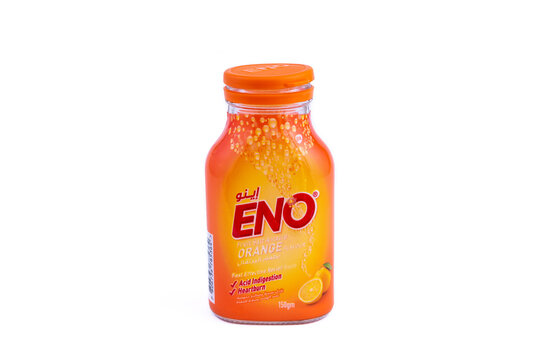 ENO Fruit Salt Antacid Orange Flavour on white background.