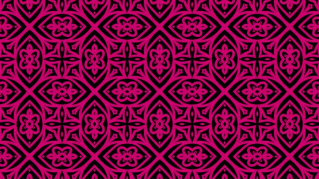 Ethnic ornamental kaleidoscope seamless looping video. Abstract psychedelic pink pattern
