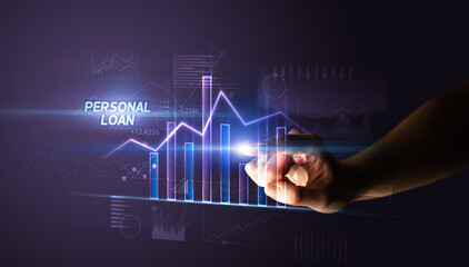 Hand touching PERSONAL LOAN button, business concept