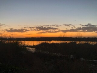 sunset over the  river