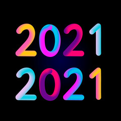 Vector illustration: Colorful 3d number of 2021 on white background. Happy New Year.