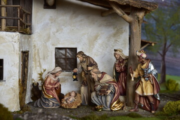 Krippe, Weihnachtskrippe, Geburt, Weihnachten, Jesus, Christen, Religion, Maria und Josef, Ochs und...