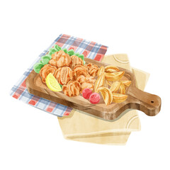 唐揚げ水彩手書きイラスト