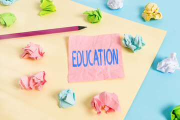 Conceptual hand writing showing Education. Concept meaning knowledge resulting from the processes...