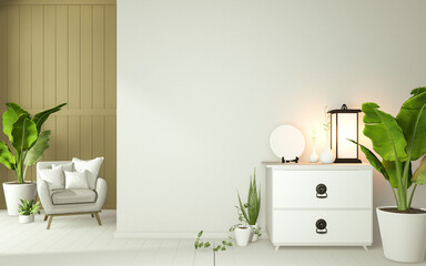 White tropical zen room interior design, mock up room japan style.3D rendering