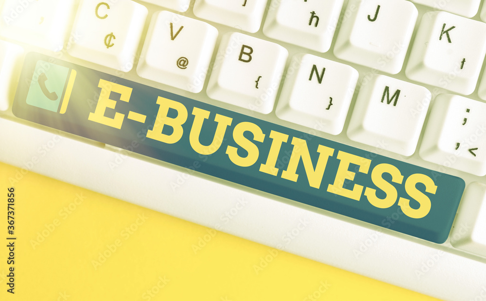 Aufkleber conceptual hand writing showing e business. concept meaning the process of conducting commercial tra