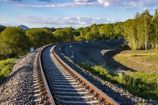 
railway tracks in the curve and on the embankment