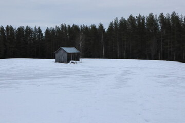 Lonely hut in the middle of nowhere, Lapland, Sweden