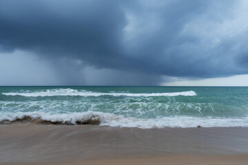 Rainy weather in the ocean. Storm. Horizontal orientation.