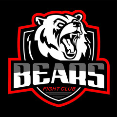 Bears - fight club. Sport vector logo concept isolated on black.
