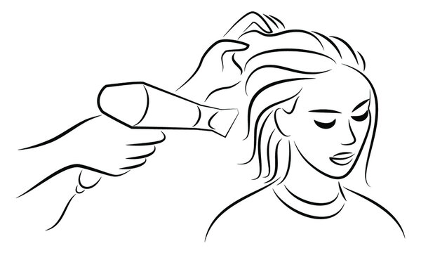 hair drying black and white line art clip art preview