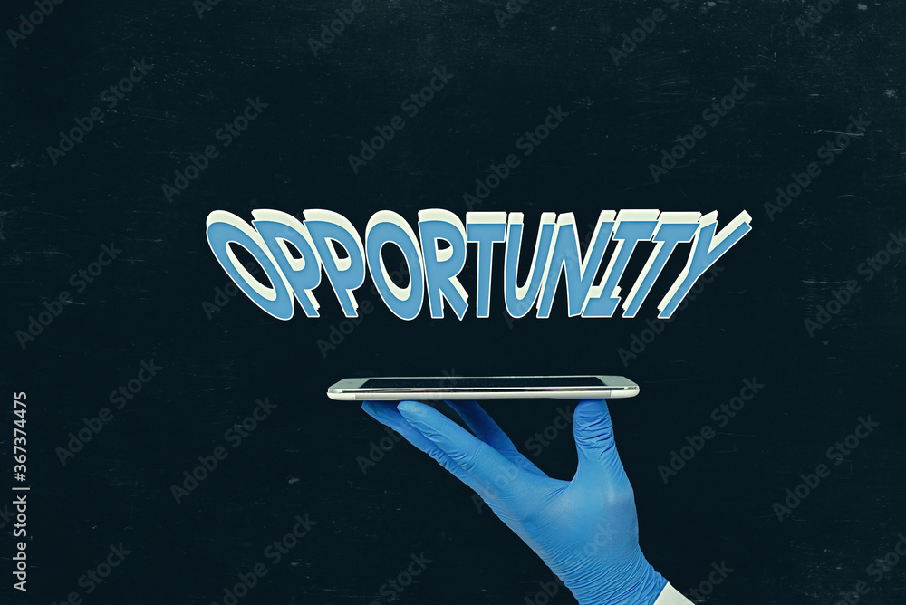 Aufkleber writing note showing opportunity. business concept for set of circumstances that makes it possible t