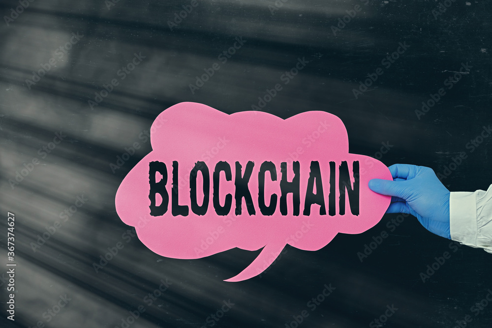 Poster handwriting text blockchain. conceptual photo digital database containing information that can be us