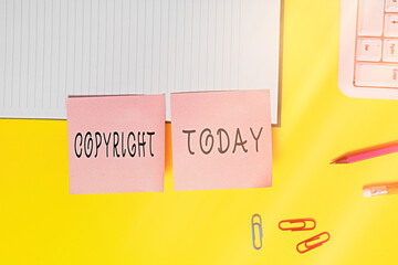 Word writing text Copyright. Business photo showcasing exclusive legal right to reproduce, publish,...