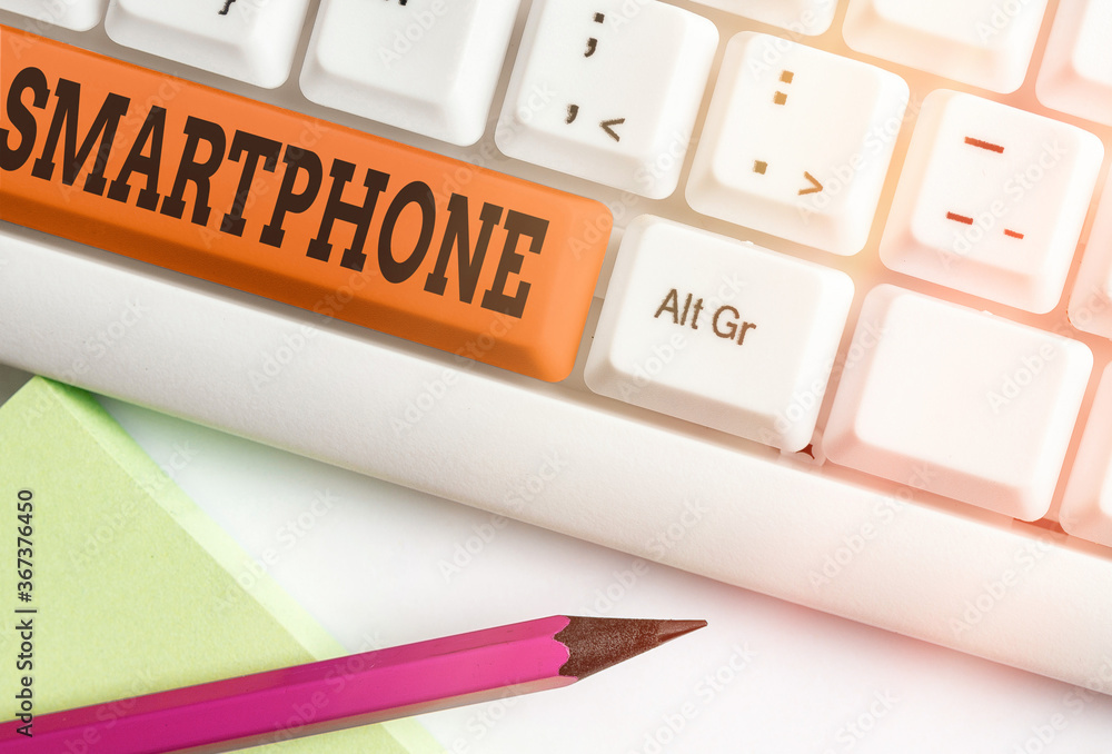 Poster text sign showing smartphone. business photo showcasing the mobile phone that performs many of the f