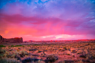 Surreal sky after thunderstorm in Arches National Park, Utah