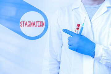 Text sign showing Stagnation. Business photo showcasing condition marked by lack of flow, movement,...