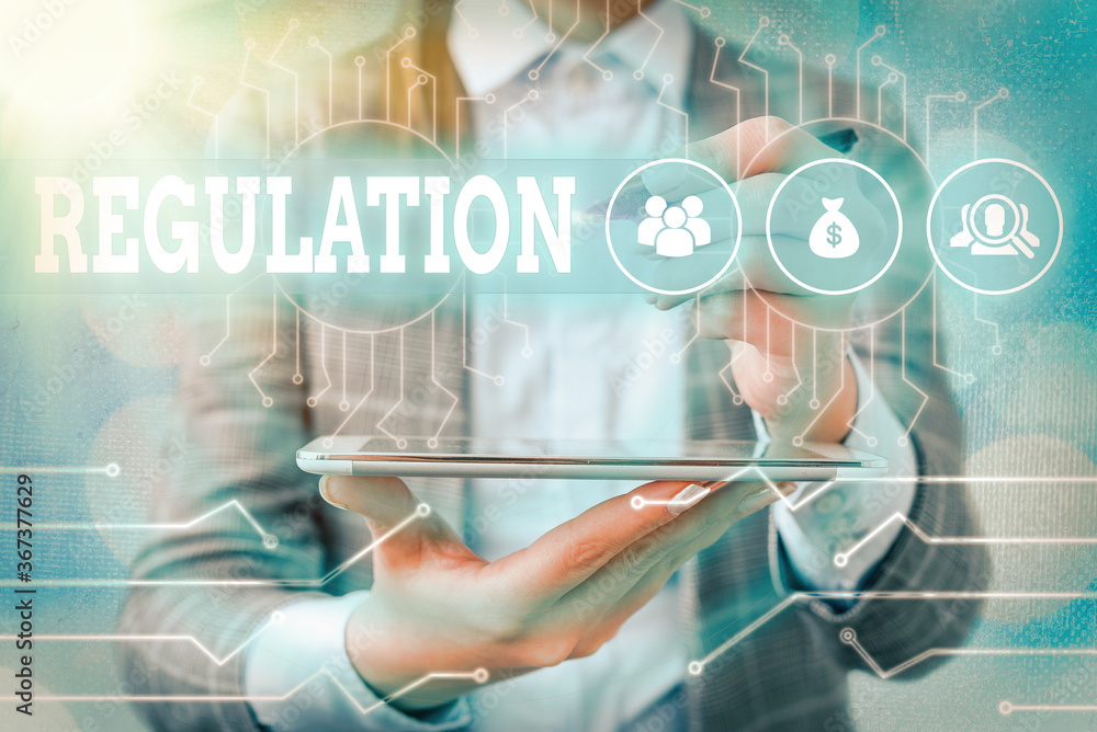 Poster text sign showing regulation. business photo text the authoritative rule dealing with details or pro