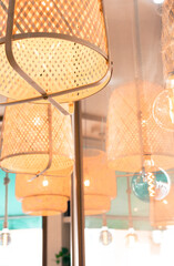 yelow lamps in a restaurant