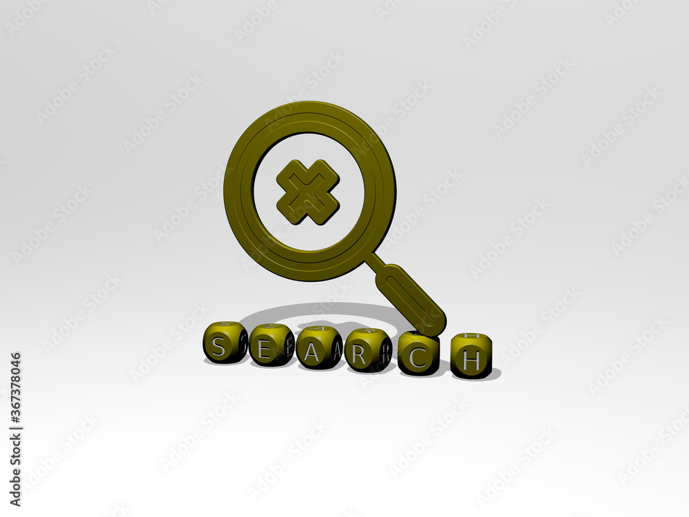 Fototapete 3D illustration of search graphics and text made by metallic dice letters for the related meanings of the concept and presentations. icon and business