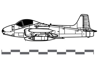 BAC 167 Strikemaster. Vector drawing of jet trainer and light attack aircraft. Side view. Image for illustration and infographics.