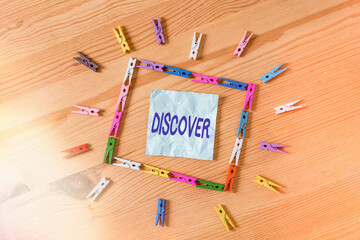 Handwriting text Discover. Conceptual photo obtain sight or knowledge of for the first time in your...