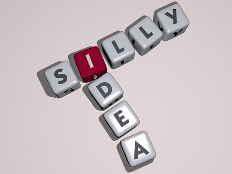 silly idea combined by dice letters and color crossing for the related meanings of the concept. illustration and cartoon